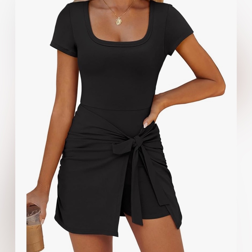 Anrabess Elegant Black Short Sleeve Dress
